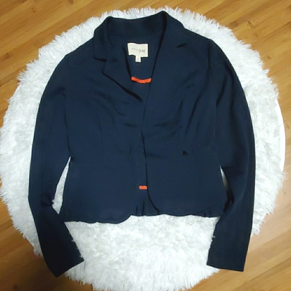 MAISON JULES RUFFLE BACK NAVY BLAZER